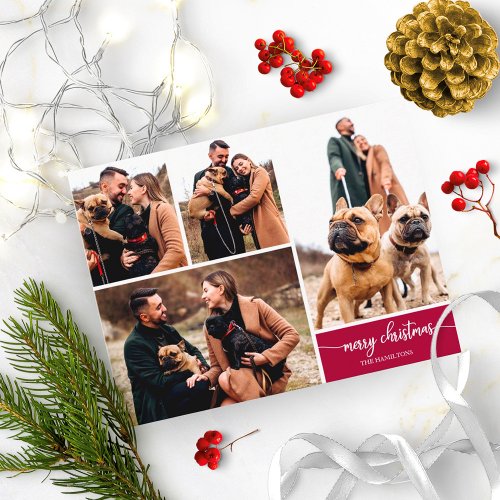 5 Photos Collage Stylish Font Merry Christmas Postcard