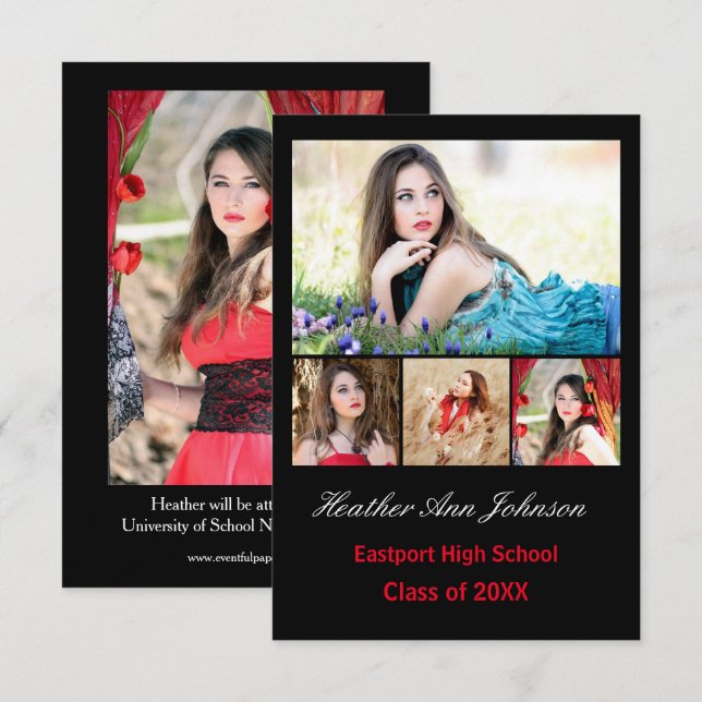 5 Photos Collage Vertical - 3x5 Grad Announcement (Front/Back)