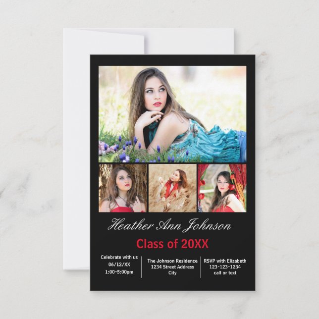 5 Photos Collage Vertical - 3x5 Grad  Announcement (Front)