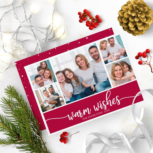 5 Photos Collage Warm Wishes Simple Christmas Invitation (Creator Uploaded)