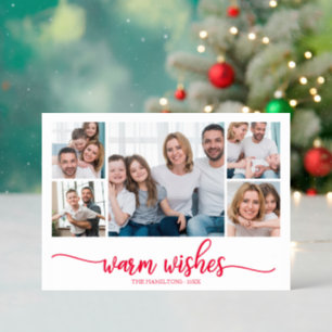 5 Photos Collage Warm Wishes Simple Christmas Letterpress Photo Cards