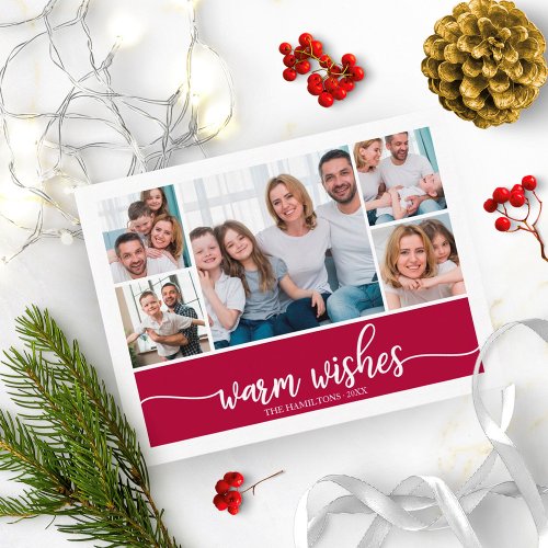 5 Photos Collage Warm Wishes Simple Christmas Postcard