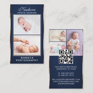 5 Photos Logo QR Code Newborn Baby Photographer Business Card