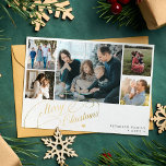 5 photos Merry Christmas elegant script collage Holiday Card<br><div class="desc">Elegant stylish Merry Christmas faux gold classic calligraphy script five family photos simple white holiday card with your custom personalized text on both sides. PLEASE NOTE that the background color is editable. You can change it after selecting CUSTOMIZE option down below the PERSONALIZE IT menu. If you don't feel at...</div>