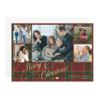 5 photos Merry Christmas elegant script red plaid