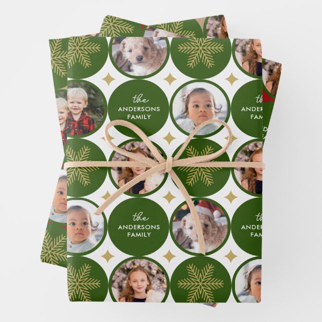 5 Photos Modern Unique Family Christmas  Wrapping Paper Sheets (In situ)