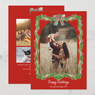 5 photos plaid bow rustic Christmas Photo Holiday Card