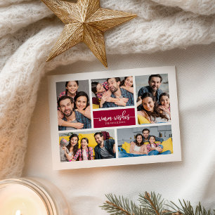 5 Photos Warm Wishes Simple Cute Collage Christmas Postcard