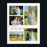 5 photos Wedding Collage Love Script Typography Acrylic Print<br><div class="desc">Simply choose your five favorite pictures from your wedding day and swap them for the images in the sample shown. For that extra touch of romance,  the word Love is in an elegant gold script and overlaps the images slightly.</div>