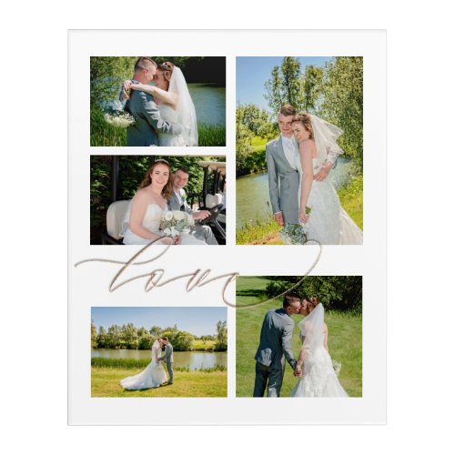 5 photos Wedding Collage Love Script Typography Acrylic Print