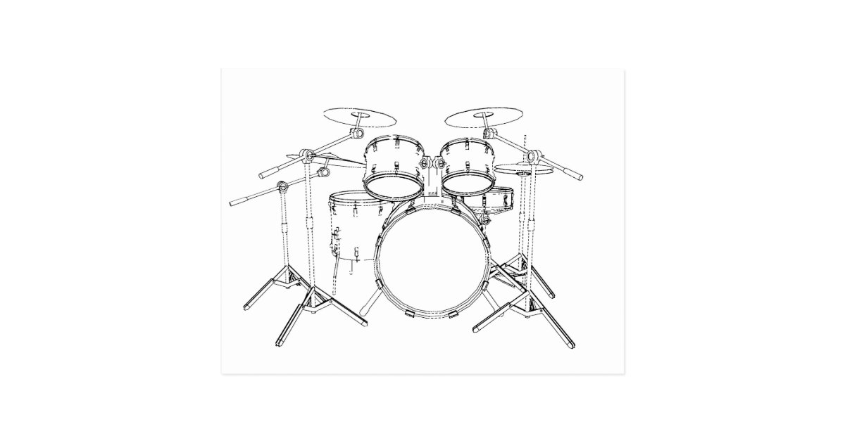 5 Piece Drum Kit: Black & White Drawing: Postcard | Zazzle.com