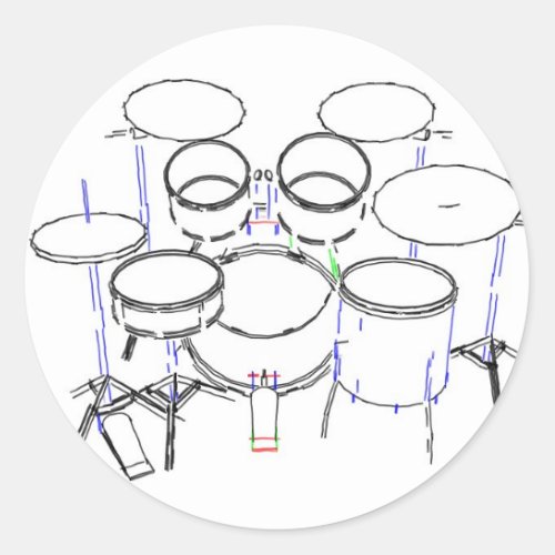 5 Piece Drum Kit Marker Drawing Classic Round Sticker