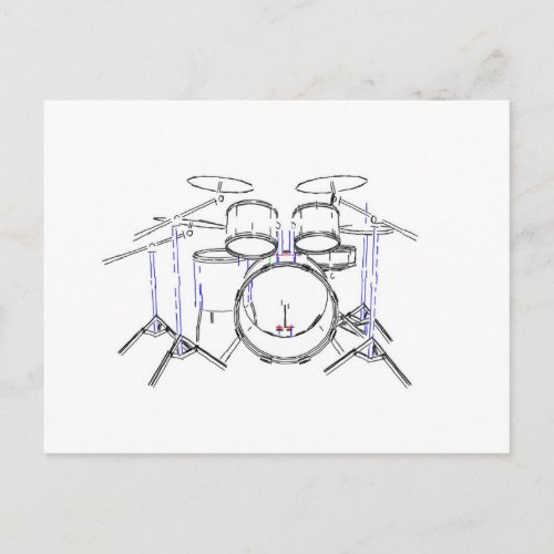 5 Piece Drum Kit Marker Drawing Postcard