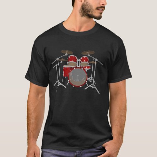 5 Piece Drum Kit _ Red _ Black T_Shirt
