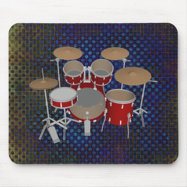 5 Piece Drum Set - Red Drums - Mousepad (Front)