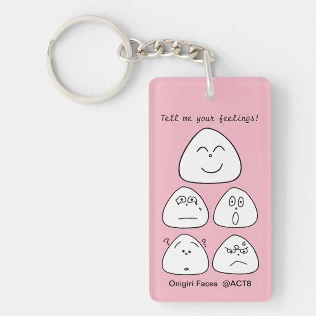 5 portable onigiri faces (both sides: pink green) keychain (Front)
