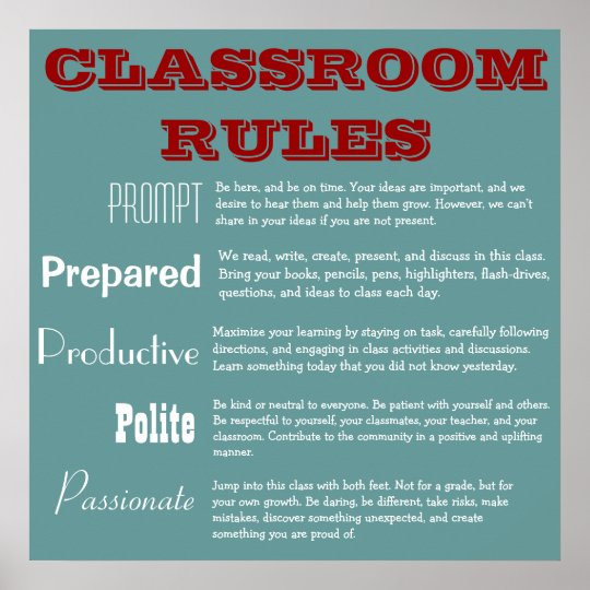 5 P's Classroom Rules Poster | Zazzle.com