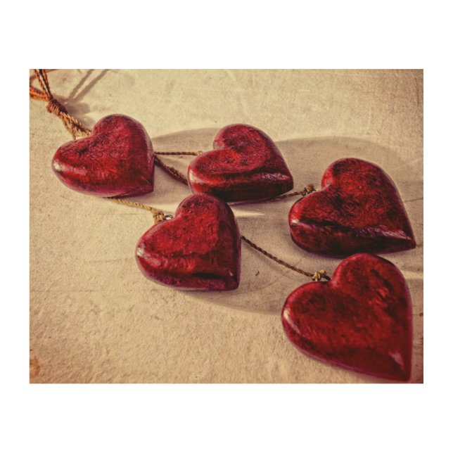 5 Red Wooden Hearts Entwined Together Wood Wall Art (Front)