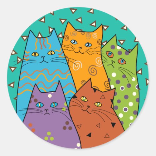 5 Retro Funny Cats Stickers