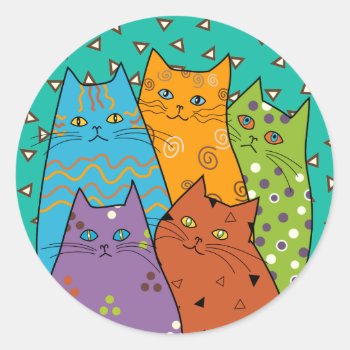 5 Retro Funny Cats Stickers by kazashiya at Zazzle