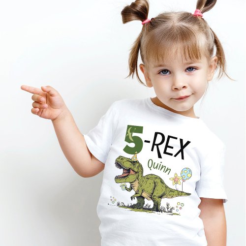 5_Rex Cute Dinosaur Theme 5th Birthday Party Name  Toddler T_shirt