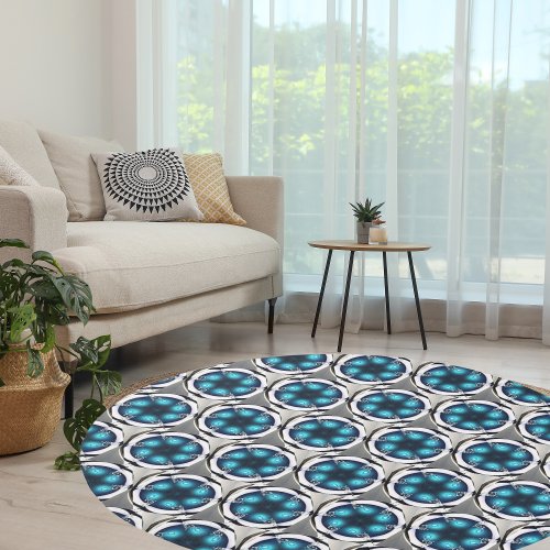 5 Round Indoor Blue Silver Gray Pattern   Rug