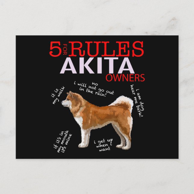 5 Rules for Akita Owners tee Invitation Postcard (Front)