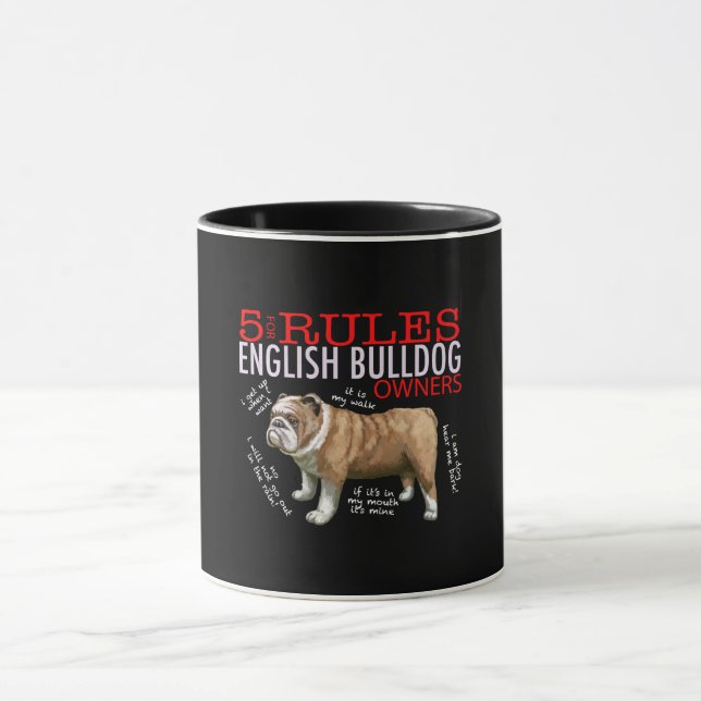5 Rules for English bulldog Owners Bulldog Dad Mom Mug (Center)