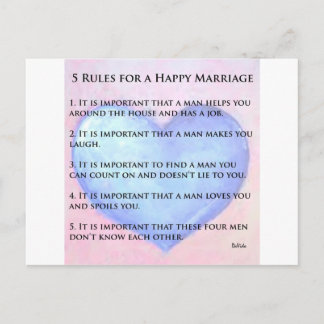 5 Rules of a Happy Marriage Postcard