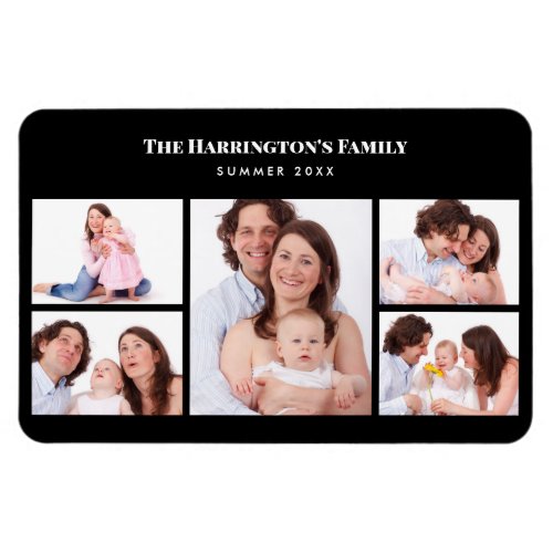 5 Sections Custom Photo Simple Elegant Black Frame Magnet