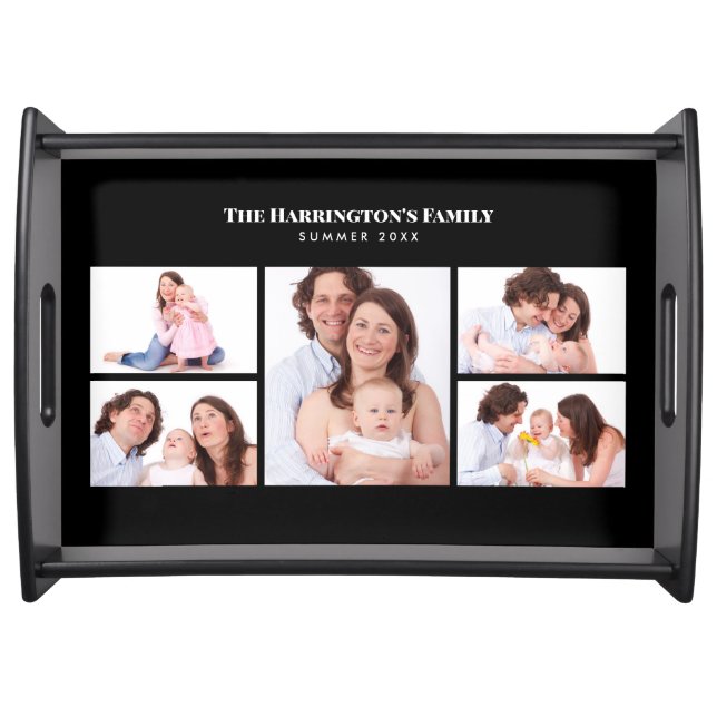 5 Sections Custom Photo Simple Elegant Black Frame Serving Tray (Front)