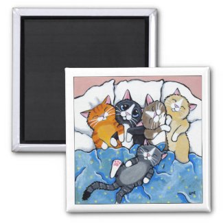 5 Sleepy Kittens - Cat Art Magnet