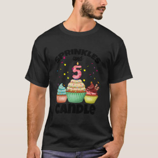 5 Sprinkles Candle Cupcake Confetti Kid 5Th Birthd T-Shirt