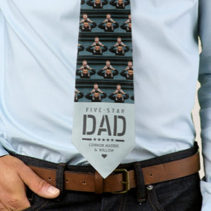 5 STAR DAD Modern Cool 2 Photo Father's Day Neck Tie
