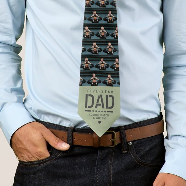 5 STAR DAD Modern Cool 2 Photo Father's Day Neck Tie (Creator Uploaded)