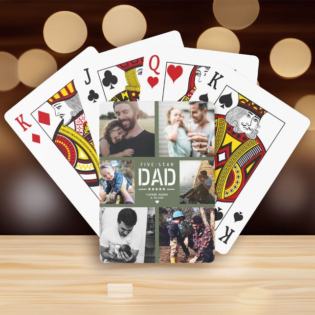 5 STAR DAD Modern Cool Photo Collage Father's Day Poker Cards (gamer dad fathers day gift! Play poker with these cool five star dad photo collage cards)