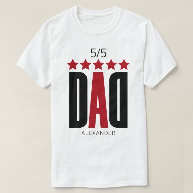 5 Star Dad Red Black Typography Name Personalized T-Shirt (Design Front)
