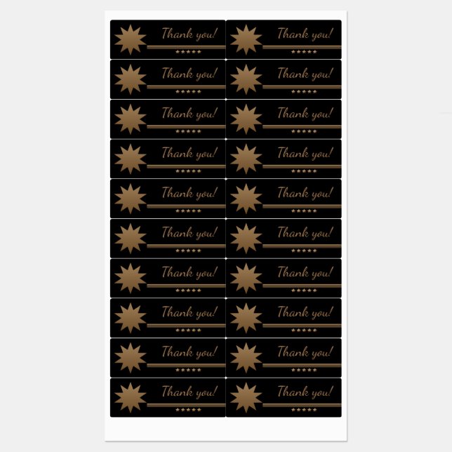 5 Star Gold Text Black Thank You Waterproof Labels (Sheet)
