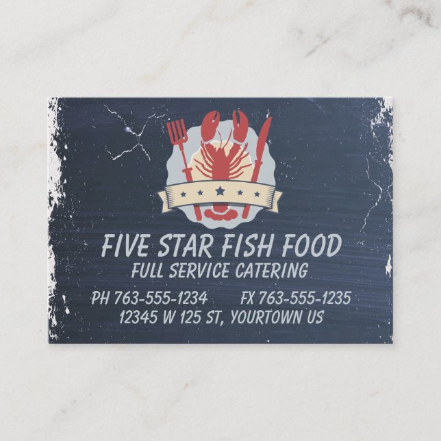 5 star lobster fork knife chalkboard chef catering business card (Front)