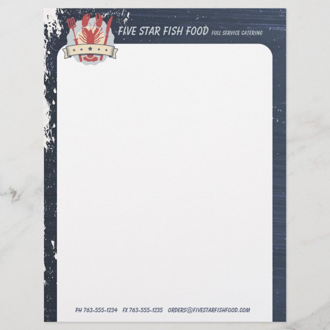 5 star lobster fork knife chalkboard chef catering letterhead (Front)