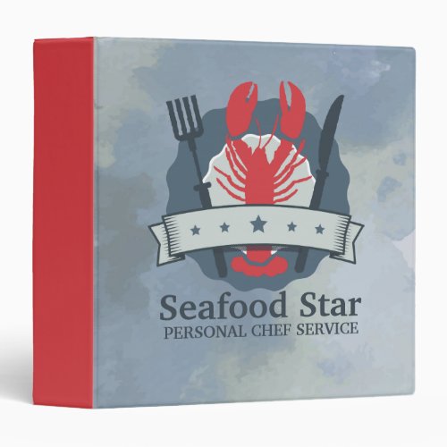 5 star lobster fork knife watercolor chef catering 3 ring binder