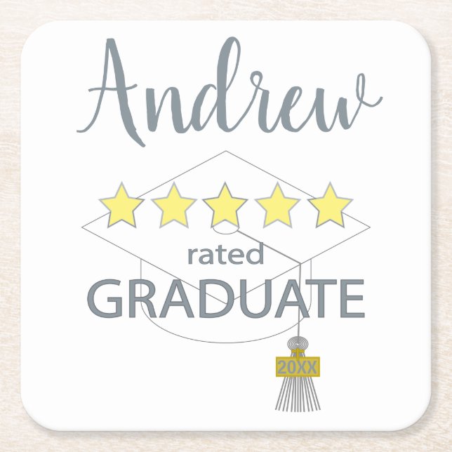 5 Star Rated Graduate Square Paper Coaster (Front)