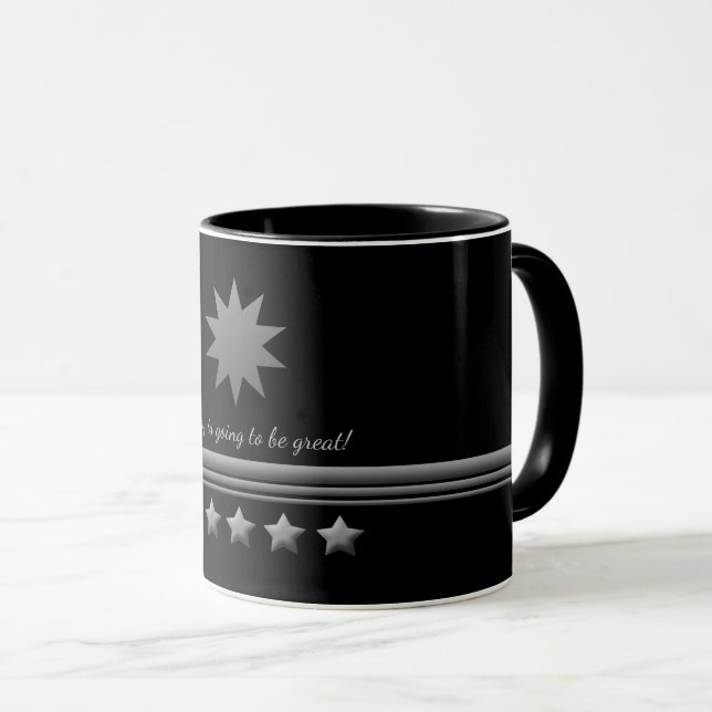 5 Star Silver Text Black Professional Business Mug (Front Right)