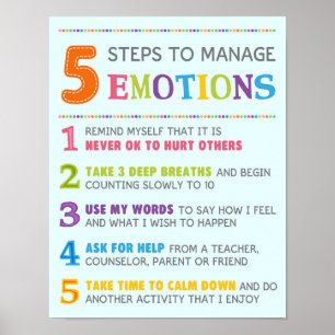 5 Steps to Manage Emotions Classroom Behavior Post Poster