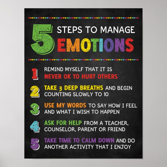 5 Steps to Manage Emotions Classroom Behavior Poster (Front)