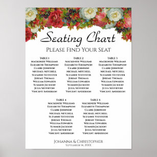 5 Table Autumn Flowers Wedding Seating Chart
