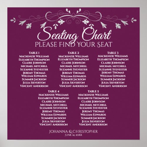 5 Table Cassis Purple Chic Wedding Seating Chart