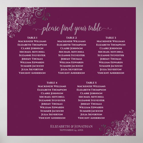 5 Table Cassis  Silver Wedding Seating Chart