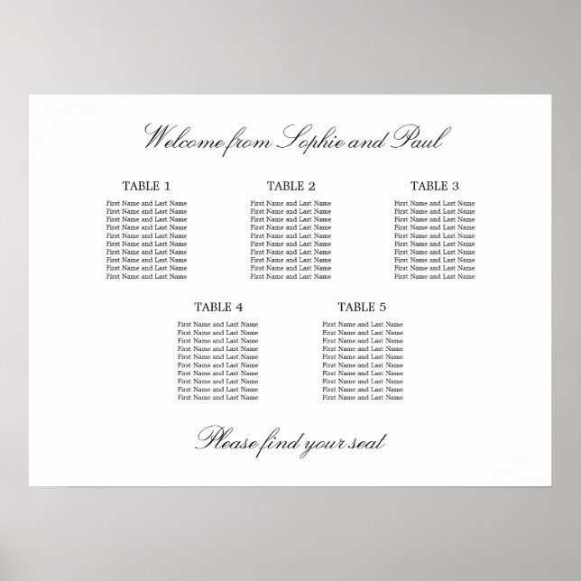 5 Table Elegant Minimalist Seating Chart (Front)