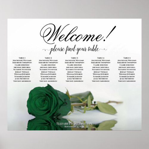 5 Table Emerald Green Rose Wedding Seating Chart